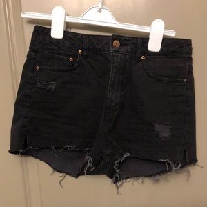 Distressed high rise black jean shorts